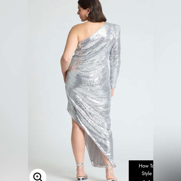 Eloquii | Strong Shoulder Sequin Dress With Slit - Picture 2 of 7